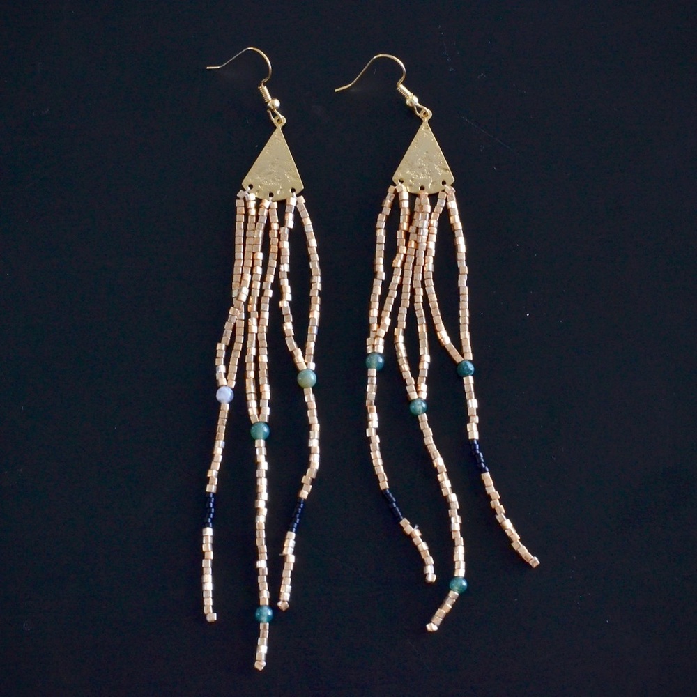 Gold bead fringe earrings/tassel earrings